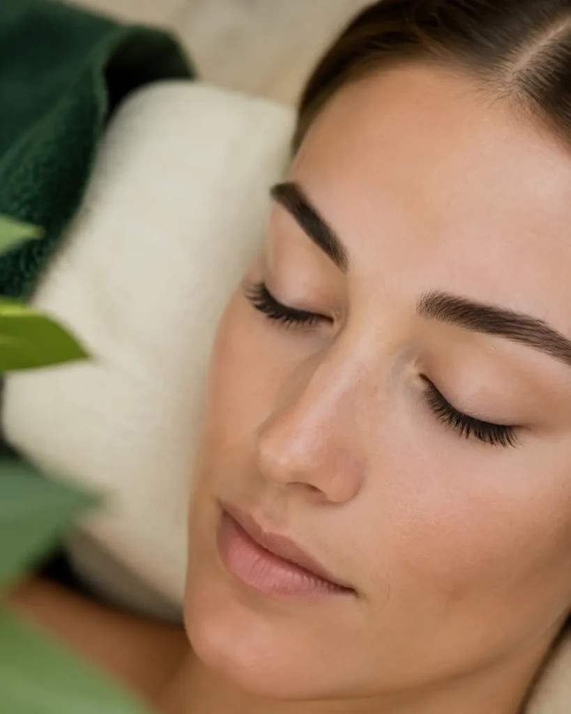 Natural lashes and softly groomed brows